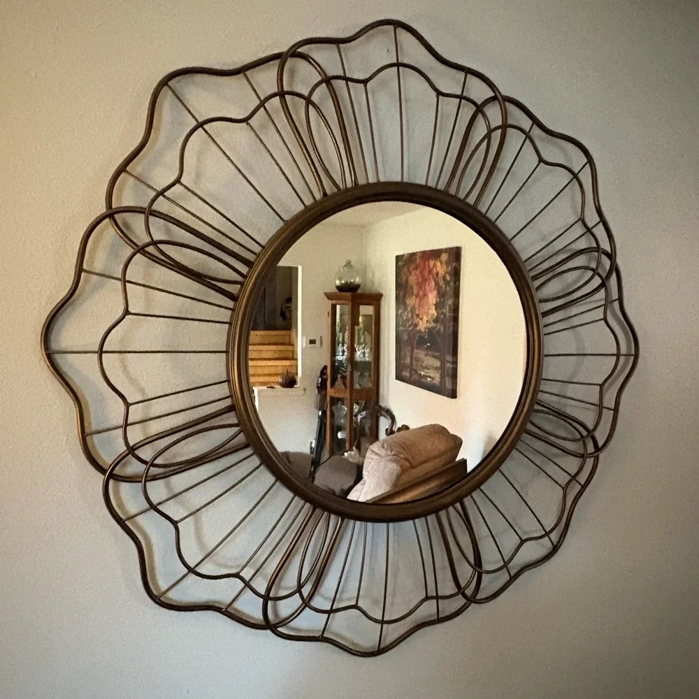 Rustic Refurbished Oil Rubbed Bronze Wired Sunburst Mirror. *Fragile*